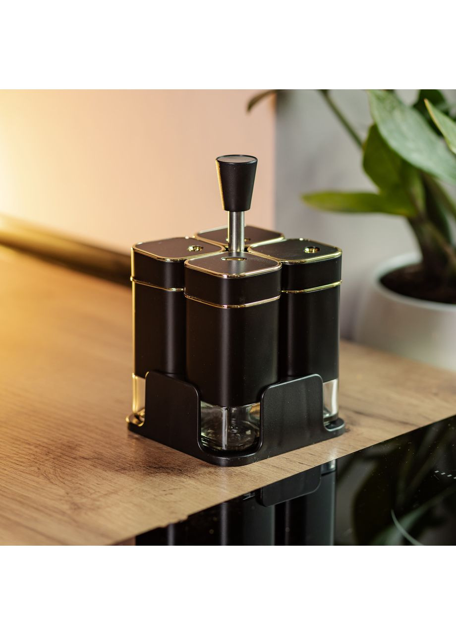 Набор для специй на подставке 4 предмета 10х10х17 см емкости для приправ 120 мл Черний Jooki (358706405)