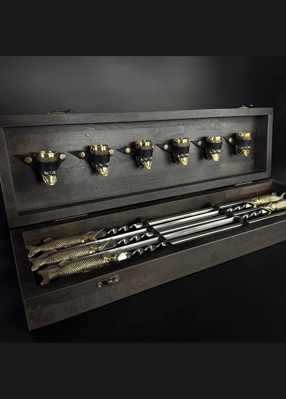 Подарочные наборы шампуров с бронзовыми чарками Щука мужчине на День Рождение Handmade 47330058 (345646788)