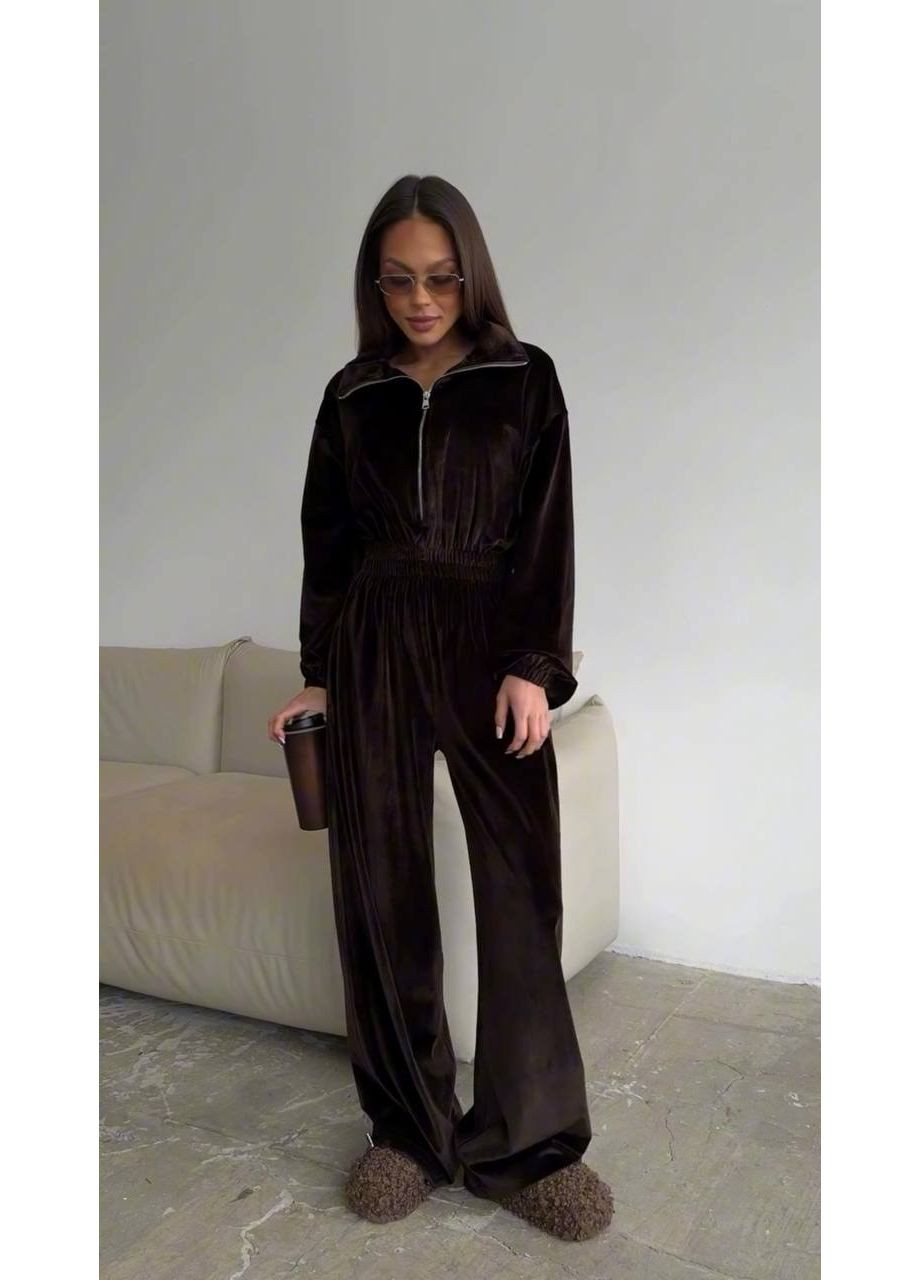 Женский комбинезон Гермес комбинезон-брюки однотонный коричневый повседневный велюр