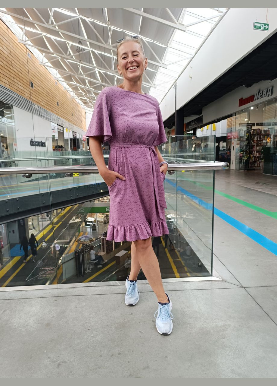 Сиреневое кэжуал летнее платье с рюшами 2 Льва