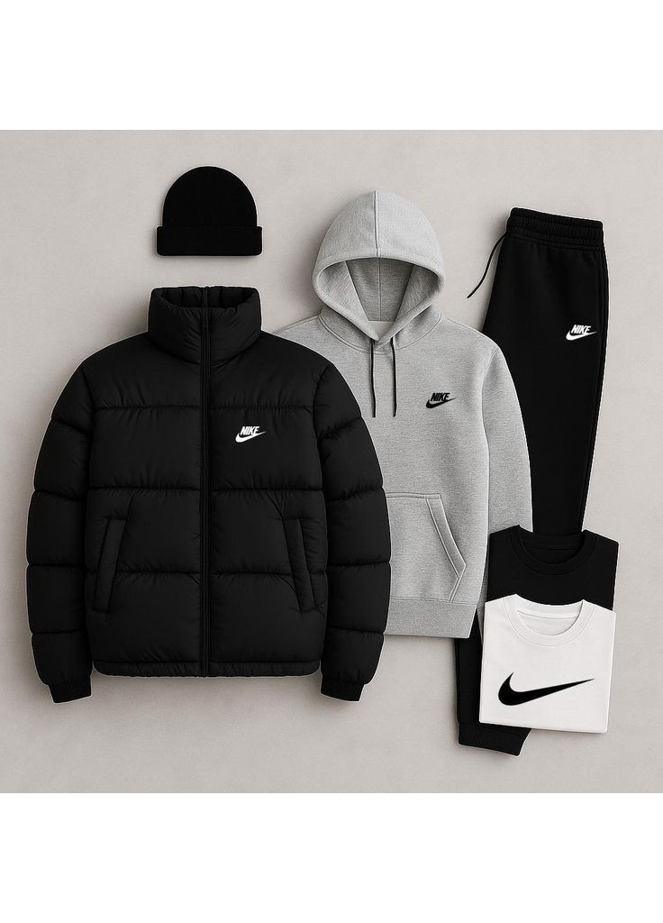 Комплект 5в1 ФЛІС (шапка+худі+штани+футболка ЧОРНА +пуховик) No Brand (369112425)