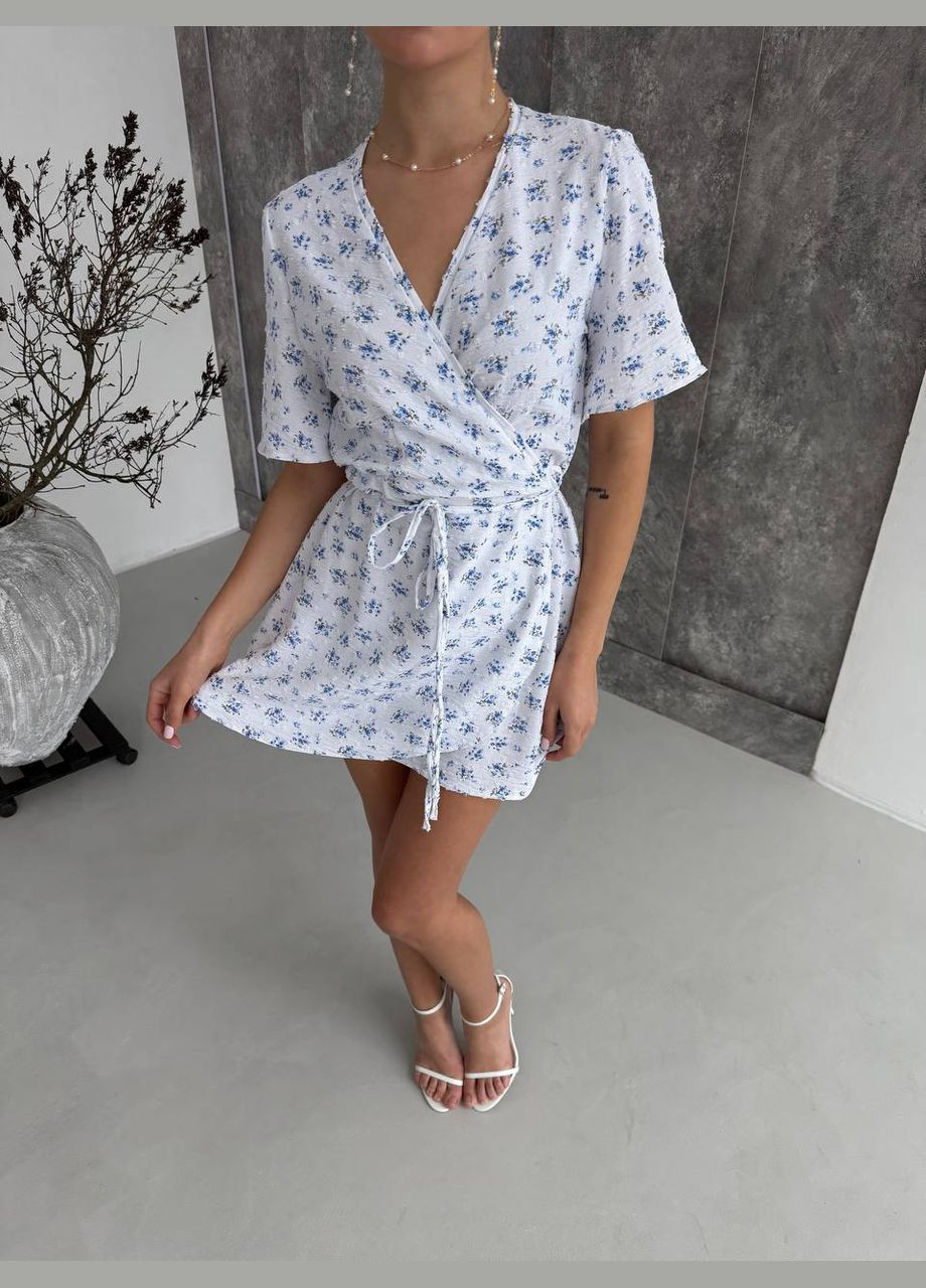 Блакитна повсякденний, кежуал сукня у квітковий принт No Brand з квітковим принтом