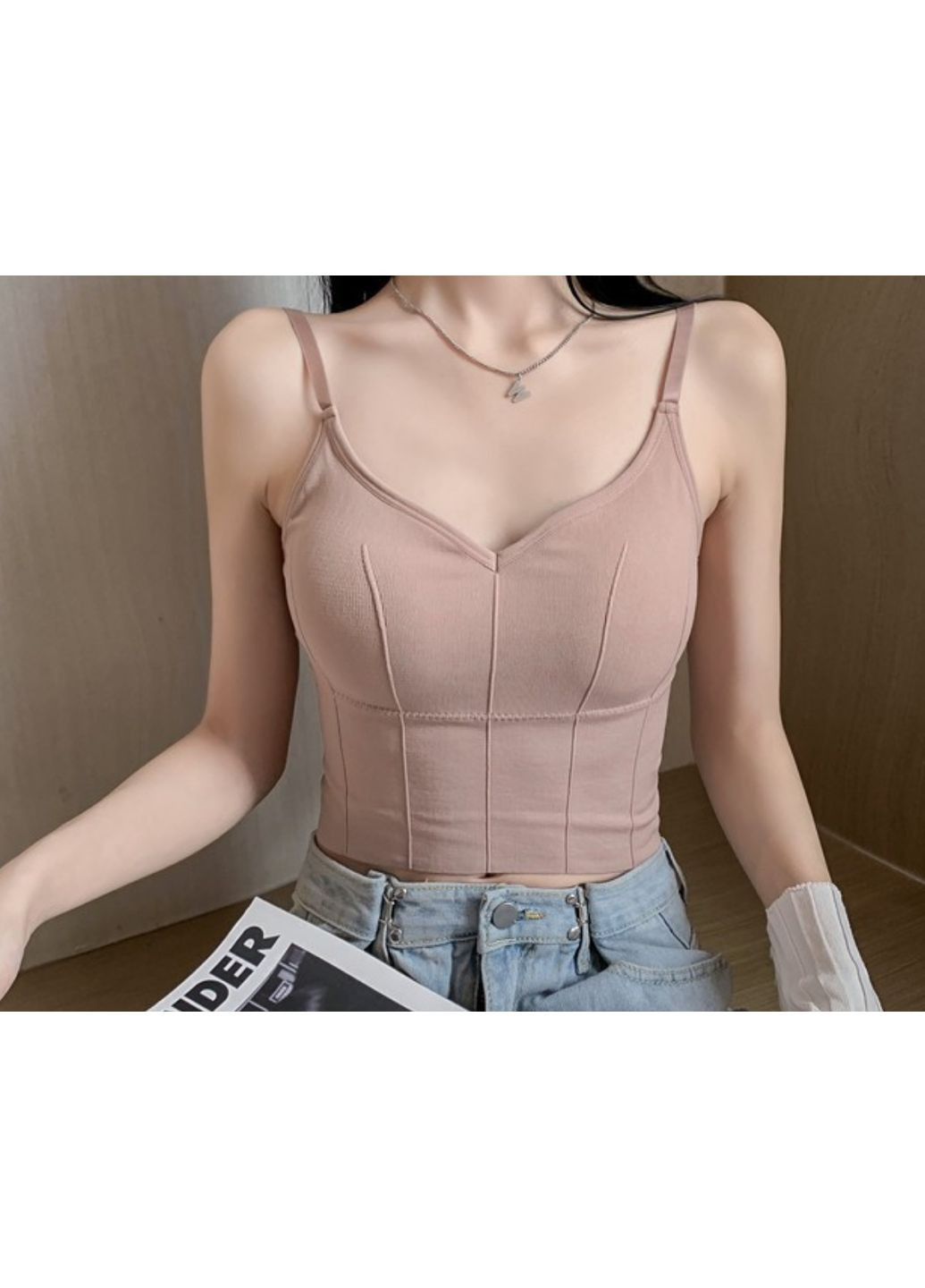 Топ-бюстгальтер з V-подібним вирізом і відкритою спиною капучино M No Brand (370441938)