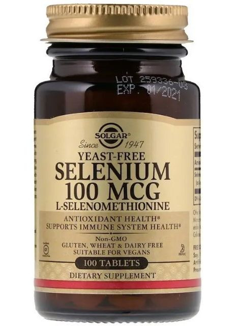 Селен без дріжджів Selenium 100 мкг 100 таблеток Solgar (357339701)