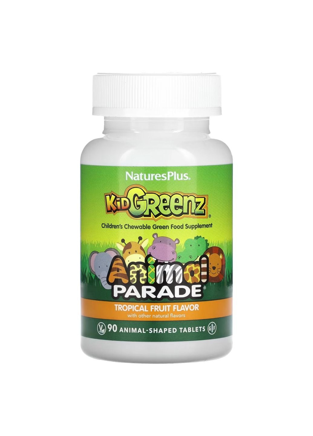 Комплекс вітамінів Animal Parade KidGreenz – 90 tabs Tropical Fruit Natures Plus (280917038)