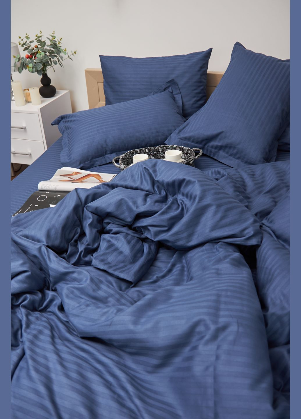 Комплект постельного белья двуспальный 175х210 наволочки 2х40х60 Satin Stripe (MS-820000495) Moon&Star delfi blue (284416059)