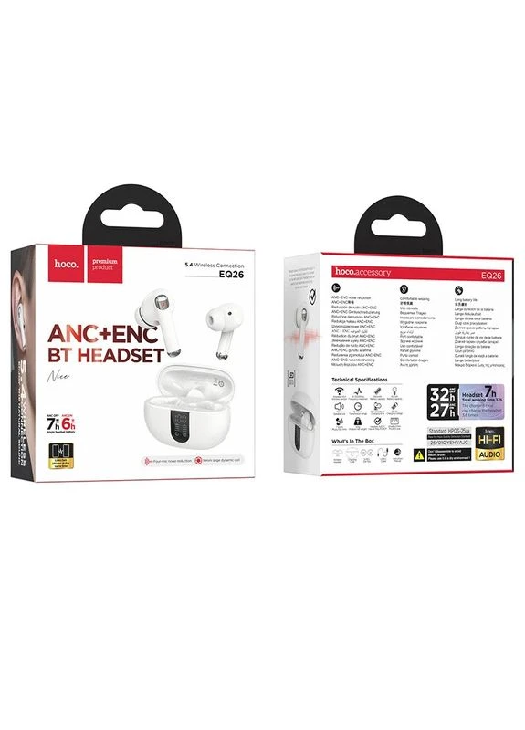 Беспроводные TWS наушники Bluetooth 5.4 влагозащита IPX5 белый No Brand EQ26 Nice ANC+ENC (402119537)