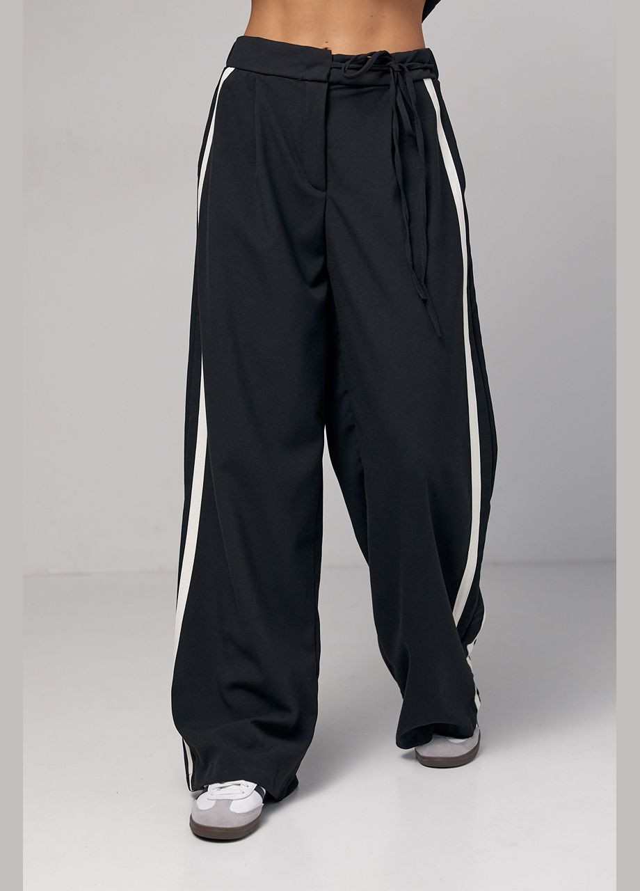 Жіночі брюки з лампаси на зав'язці - чорний Lurex (282958399)