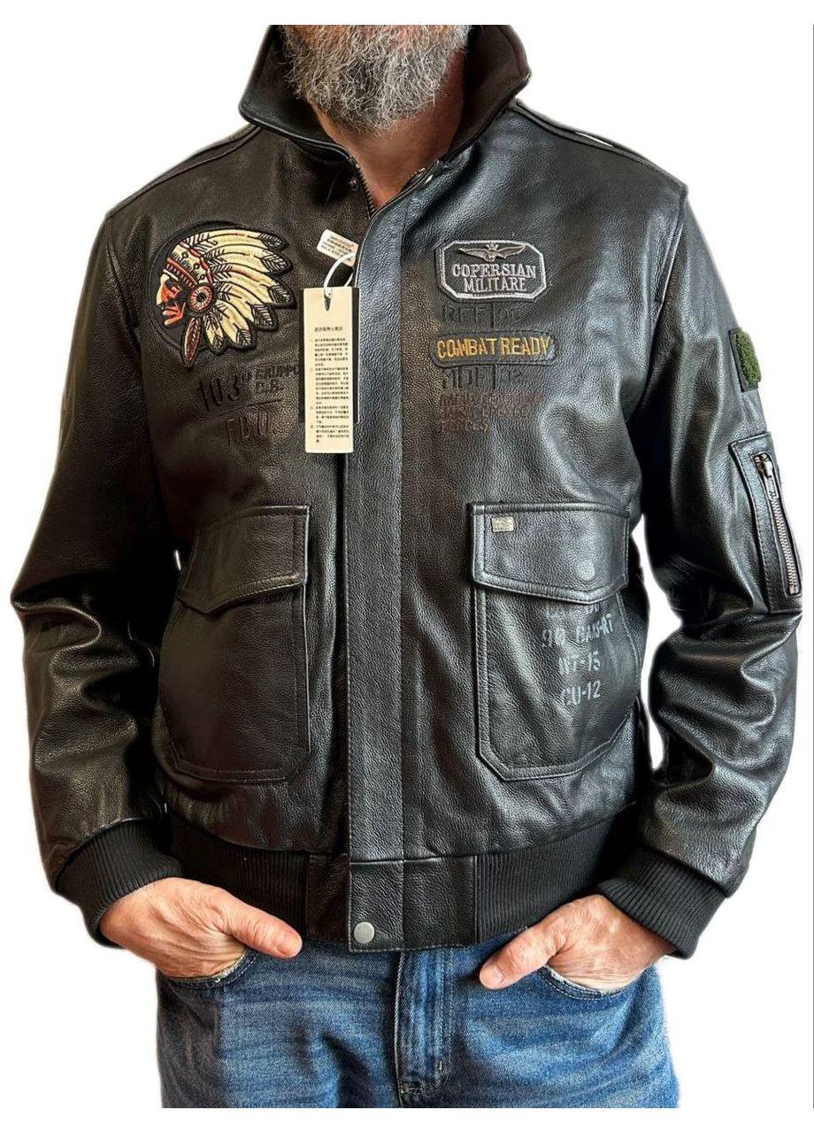 Комбінована демісезонна шкіряна куртка в стилі авіатор No Brand Авиатор