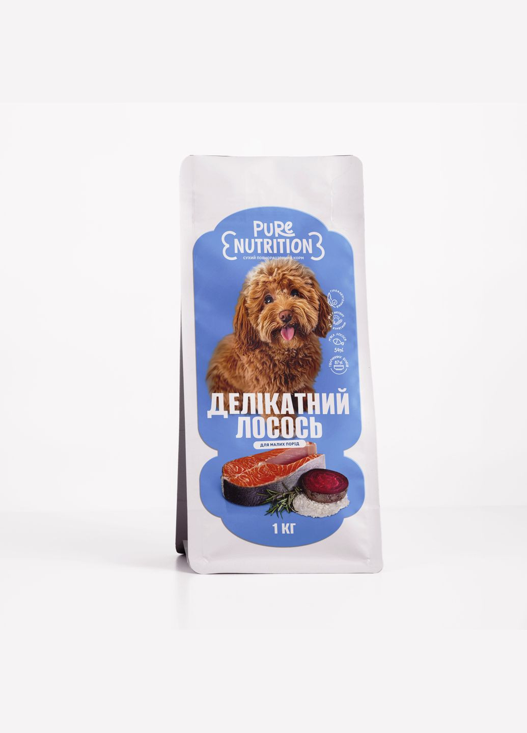 Сухой полнорационный корм "Деликатный лосось" для собак малых пород, 1 кг Pure Nutrition (338384903)
