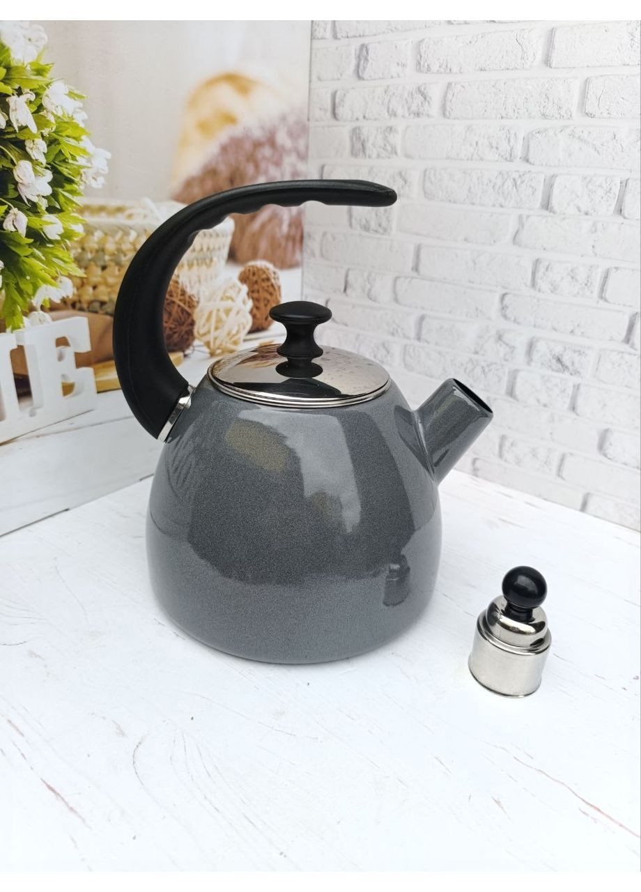 Чайник со свистком KM-1040C эмалированный 2.5 л Серый Kamille (364674965)