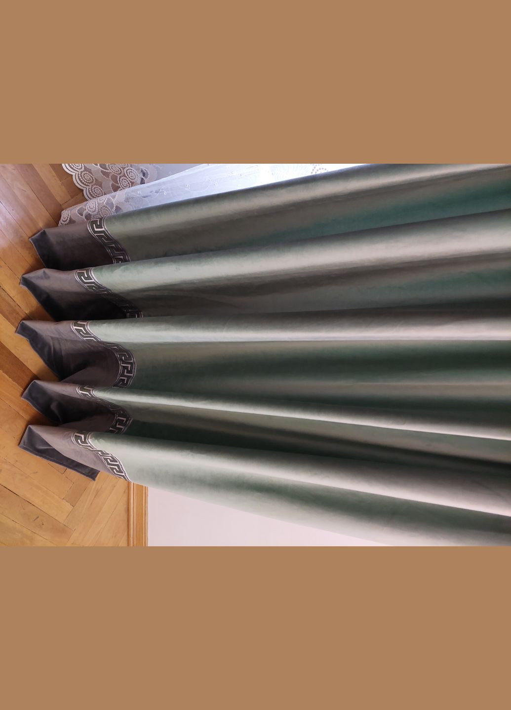 Оксамитові готові штори Kombi сіро-зелений колір 200*253см (2шт) Sofia Штори бархат (301086365)