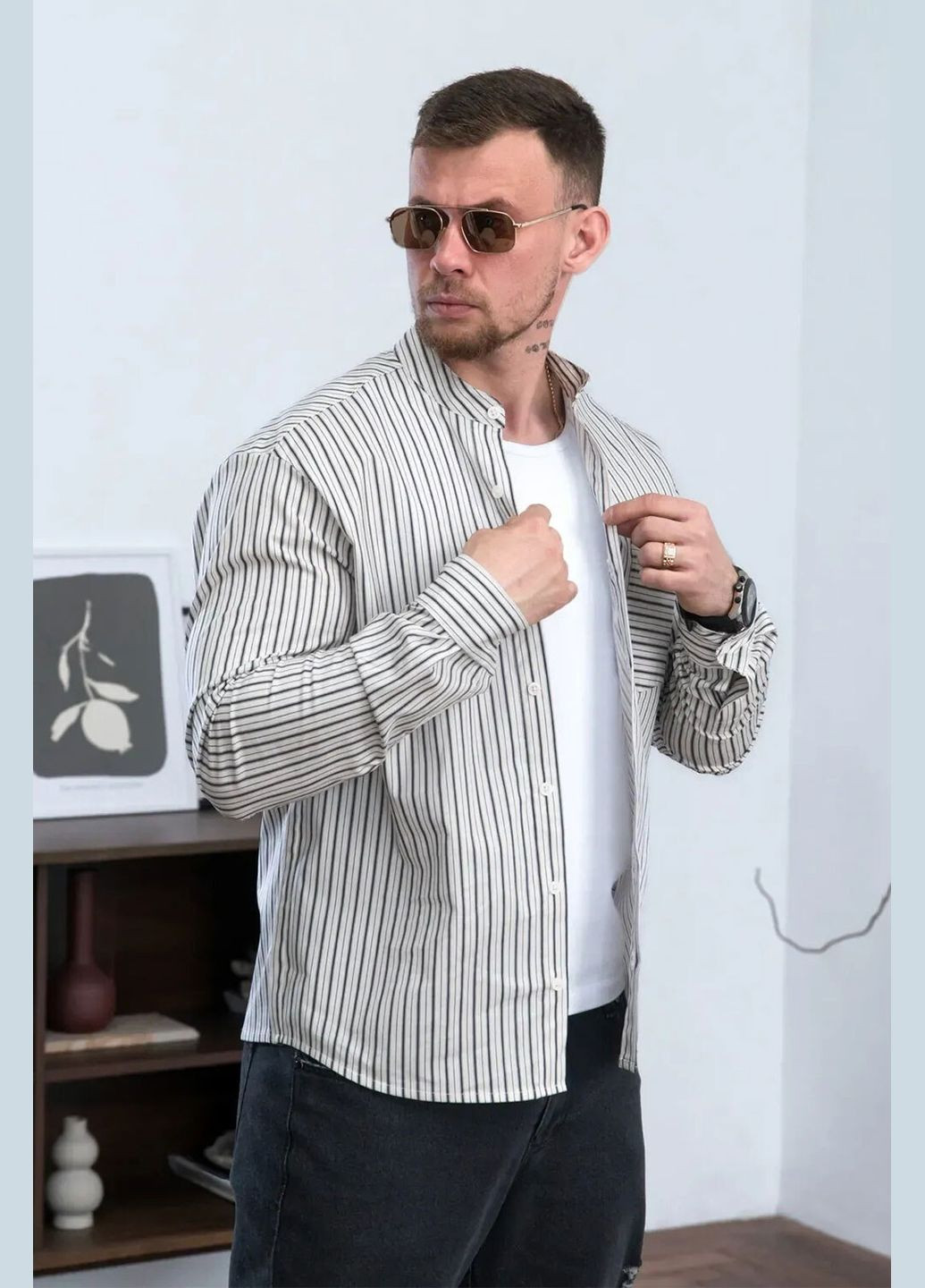 Черная рубашка в полоску Teamv