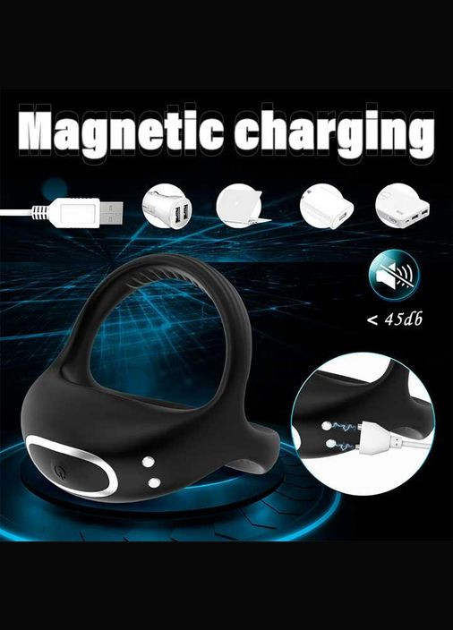 Потрійне ерекційне смарт віброкільце на пеніс та мошонку "Love Spouse" - Чорний No Brand (372502339)