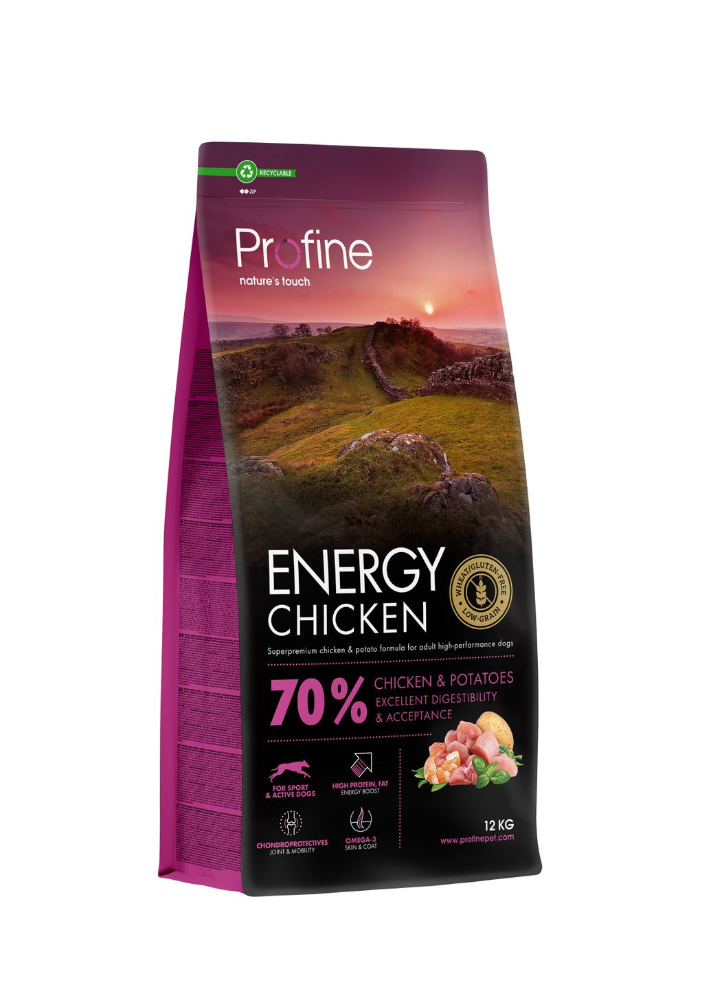 Корм сухой Energy Chicken and Potatoes для активных собак всех пород, с курицей и картофелем, 12 кг Profine (306721696)