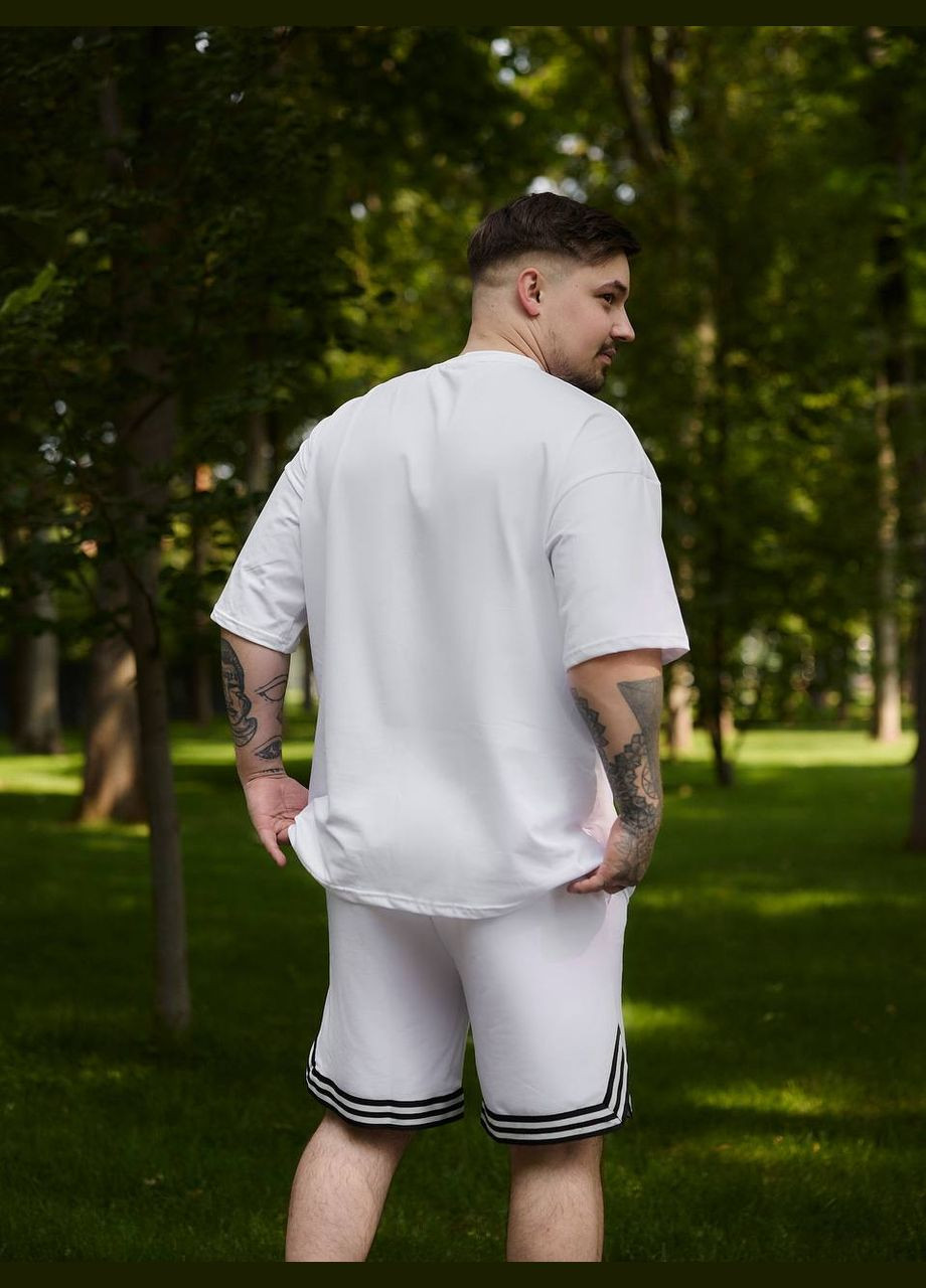 Белый летний трендовый летний комплект с лампасами с шортами No Brand