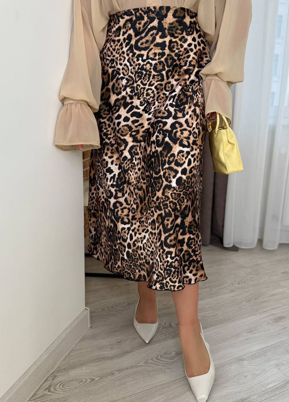 Жіноча спідниця міді з леопардовим принтом з шовку Армані Modena (330644358)