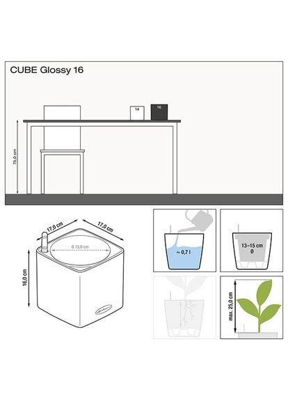 Вазон Cube Glossy 16 антрацит 13521 Lechuza (316628002)