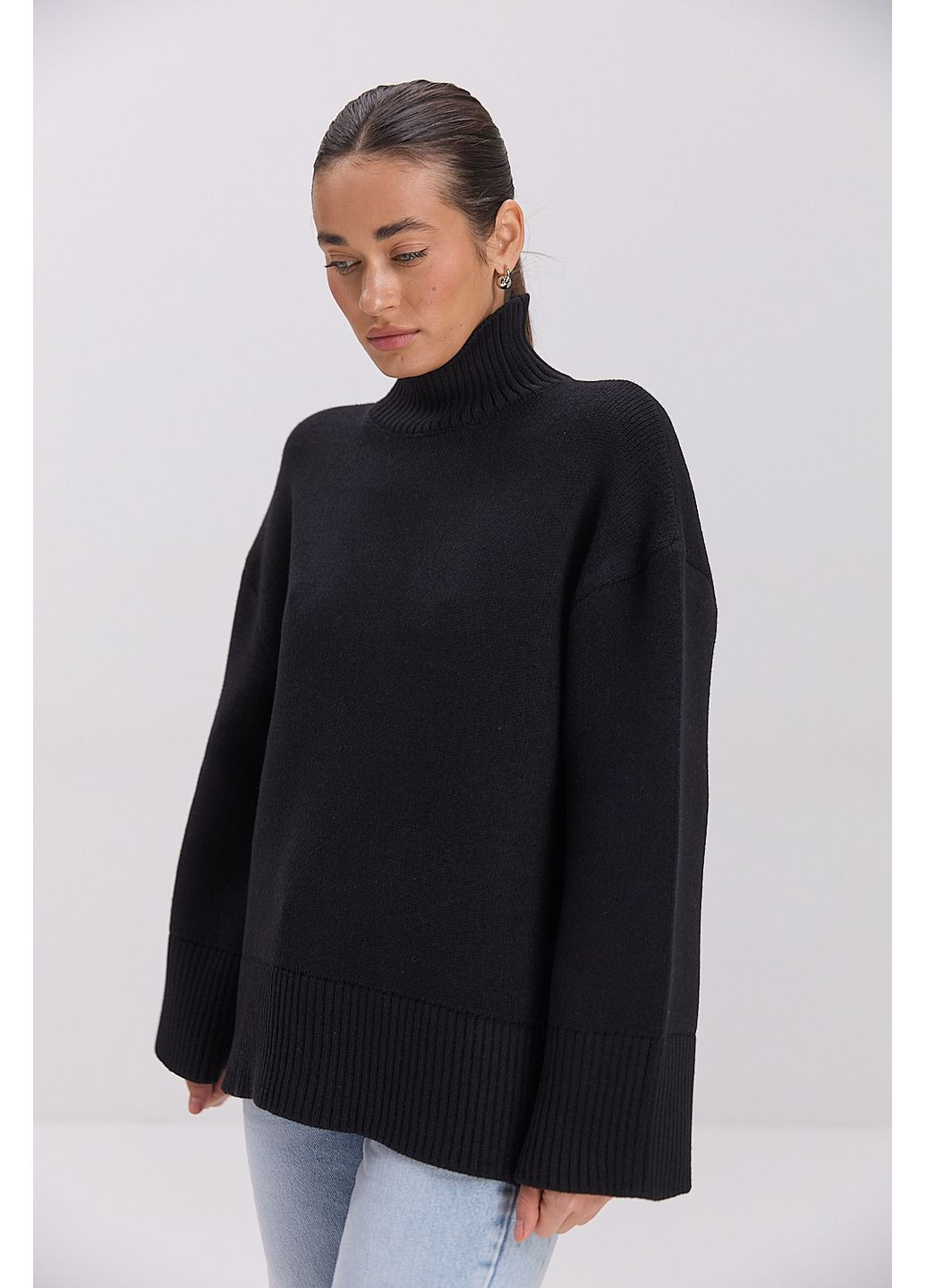 Вязаный женский свитер oversize серый с широкими рукавами Arjen (324392581)