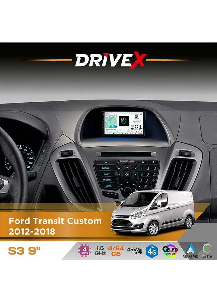 Штатна магнітола для Ford Transit Custom 2012-2018 S3 QLED 9" Android 8-ядерний 1.6ГГц 4x64Гб SIM-картка 3G/4G 7388 4x45W ASP DriveX (401893858)