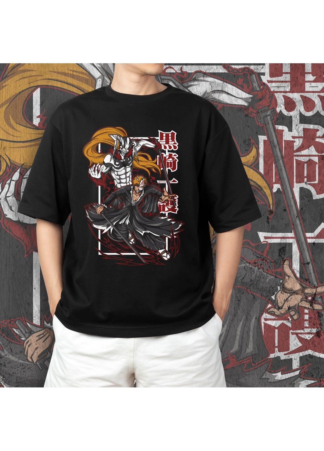 Чорна футболка з принтом бліч - ічіго куросакі 9 No Brand