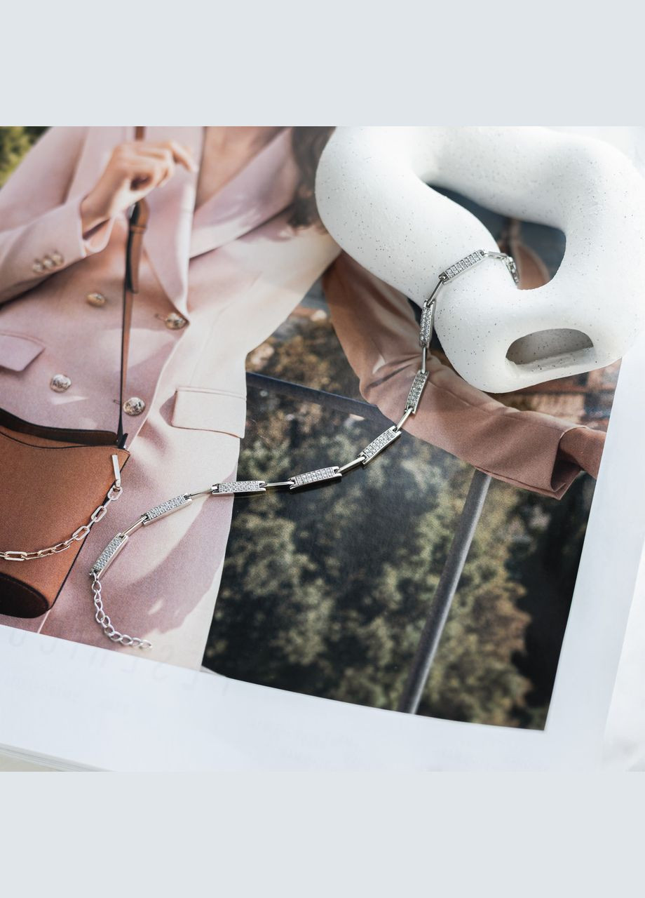 Браслет срібний прямокутники з маленькими білими фіанітами No Brand (354710588)