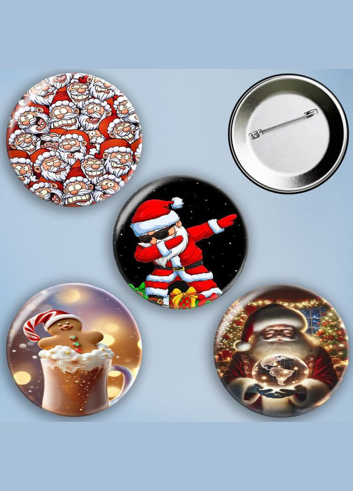 Значки на булавке набор 4 шт Новый год New year #1 металлические на шпильке 56 мм No Brand (303108188)