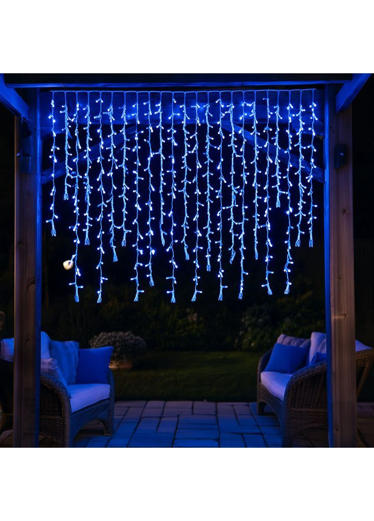 Гірлянда Бахрома вулична 600 LED 36 м від мережі біла нитка, синій No Brand (365598800)