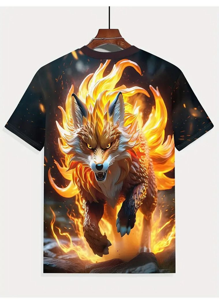 Комбинированная футболка мужская 3d-принт огненный лис термо дышащая м 50 luxaurum322 No Brand
