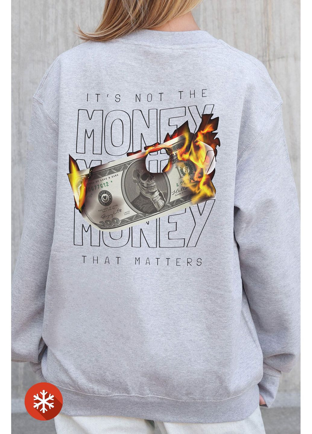 Чорний жіночий утеплений оверсайз світшот на флісі з принтом fire gray Without малюнок (372519973)