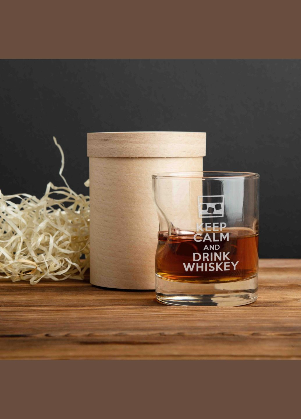 Склянка з кулею "Keep calm and drink whiskey" у тубусі зі шпону (BD-BULLET-GLASS-2) 300 мл BeriDari (268033576)