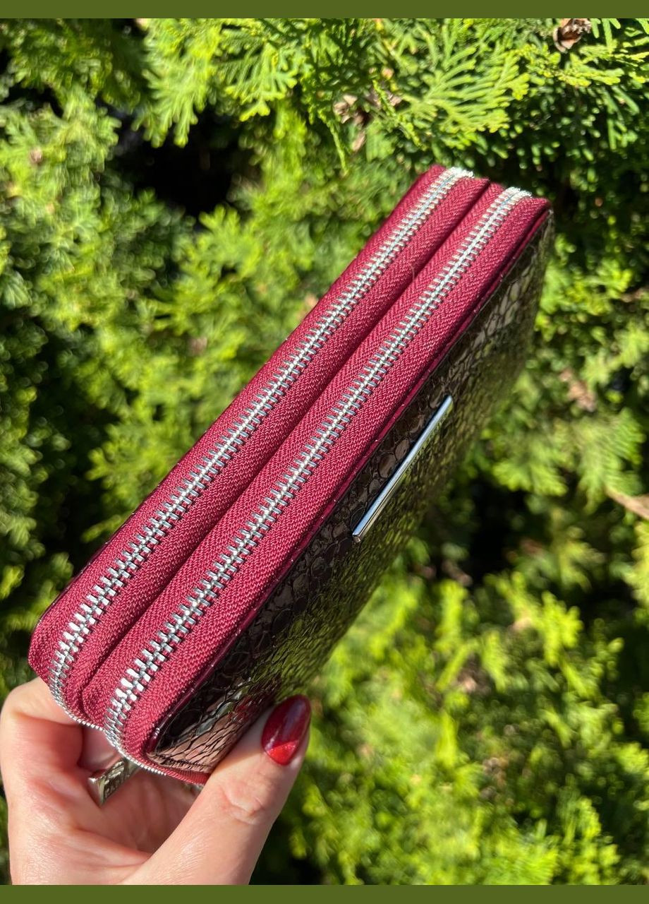 Кошелек женский на двух молниях натуральная кожа лак Турция бордовый Karya (341322937)