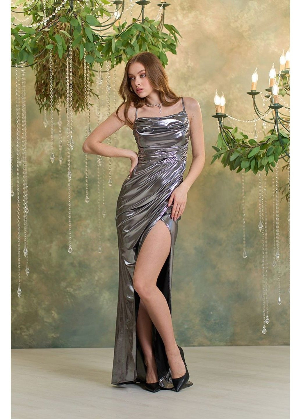 Черное праздничный, вечернее вечернее платье макси зеркало 25021 графитовое силуэтная Tanita-Romario