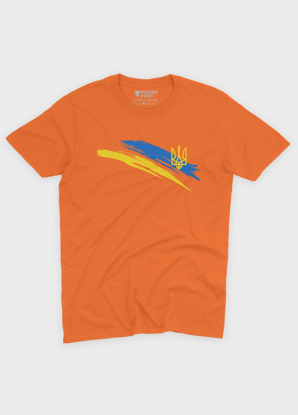 Оранжевая мужская футболка с патриотическим принтом гербтризуб (ts001-4-ora-005-1-086) Modno