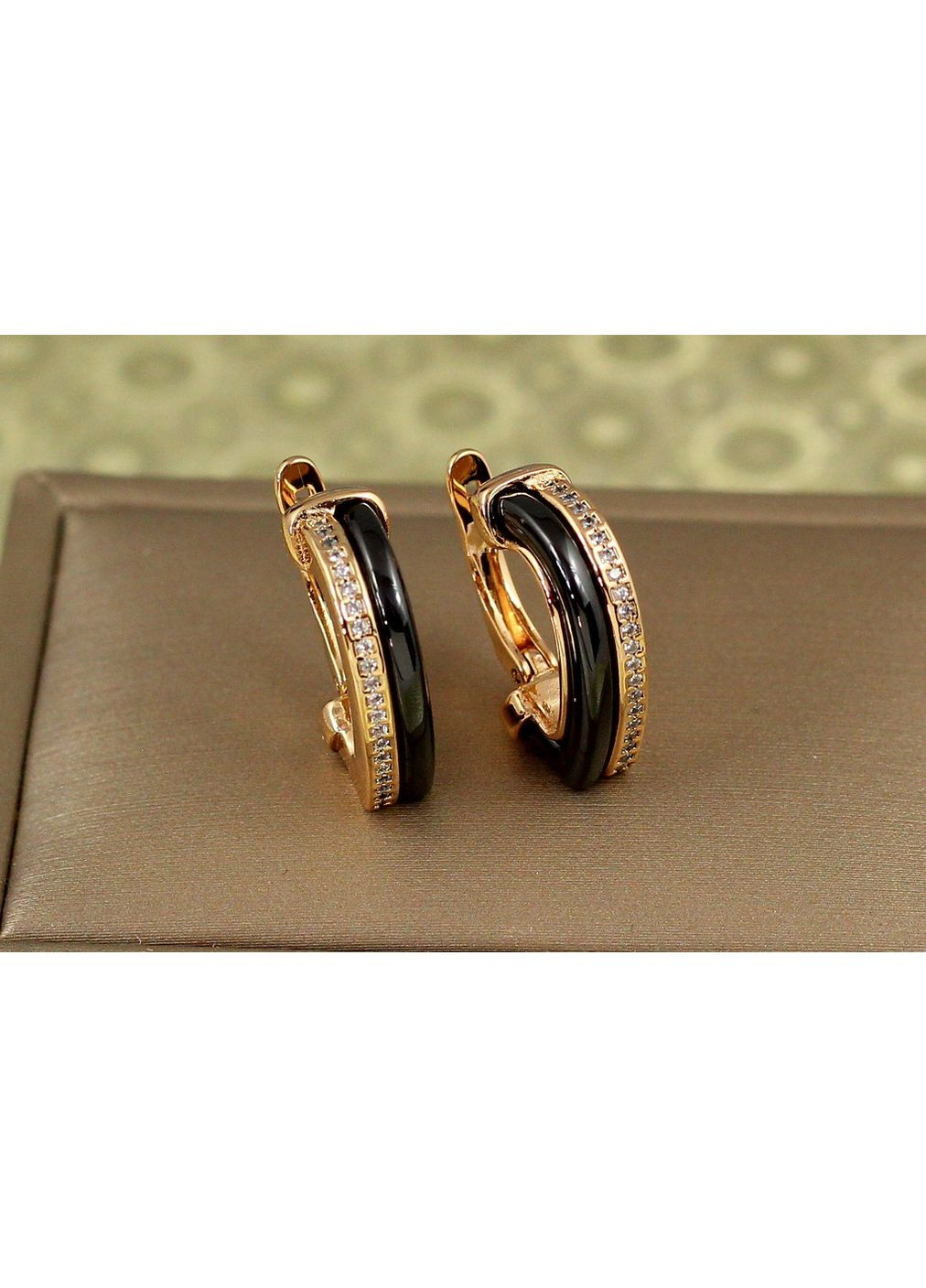 Серьги норматив с черной керамикой 2 см золотистые love-shopping Xuping Jewelry (354659362)
