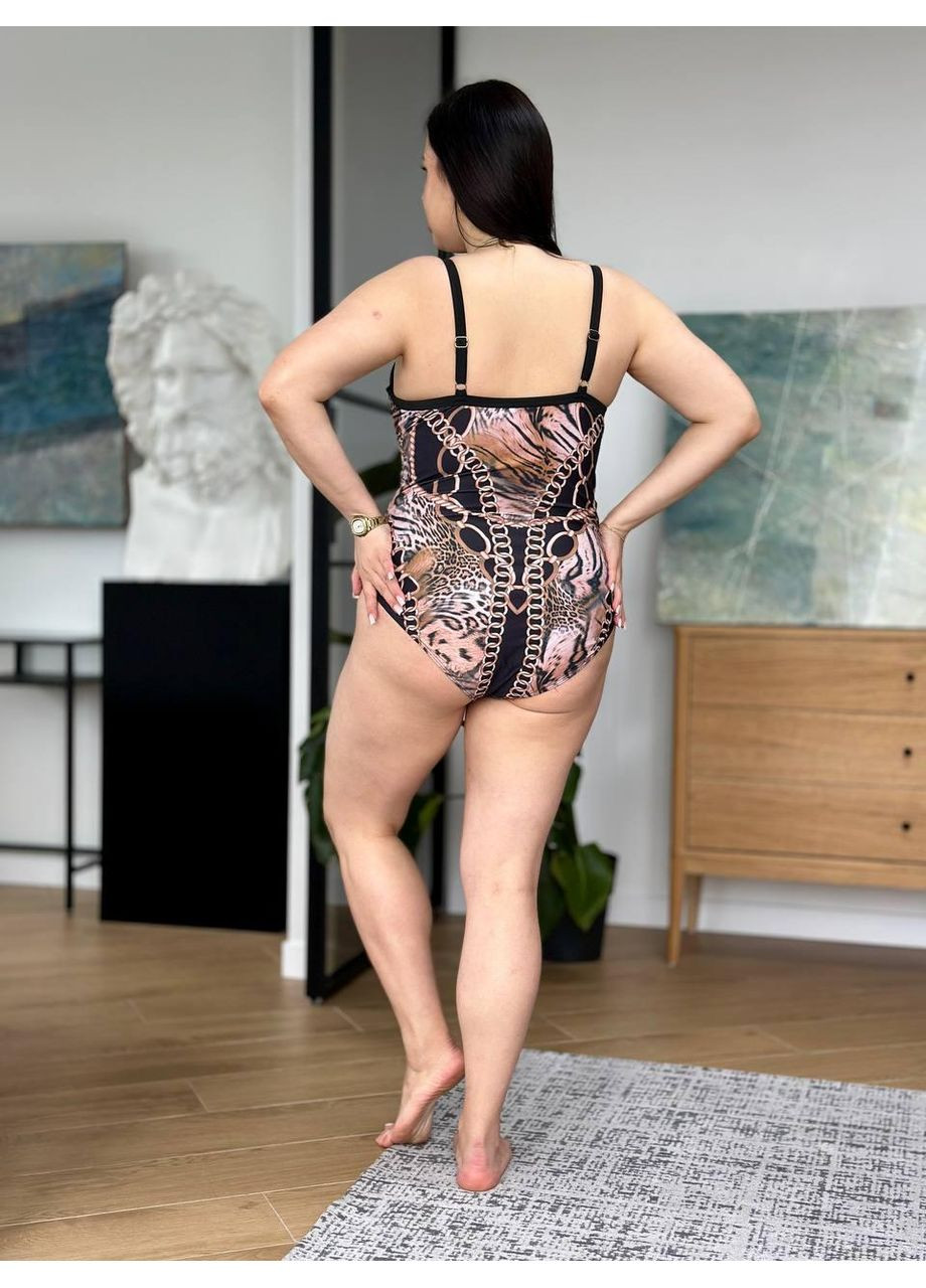 Комбинированный летний женский комплект плюс сайз сплошной купальник + парео женский купальник сплошной с парео больших размеров No Brand