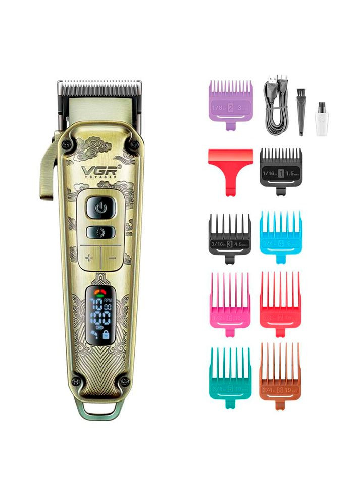 Бездротова машинка для стрижки волосся, тример для бороди з акумулятором та LED-дисплеєм (V-005 Gold) VGR (350349338)