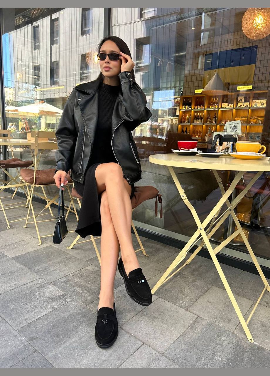 No Brand Жіночі стильні лофери натуральний замш колір чорний пісок чорний з, — (302450717)