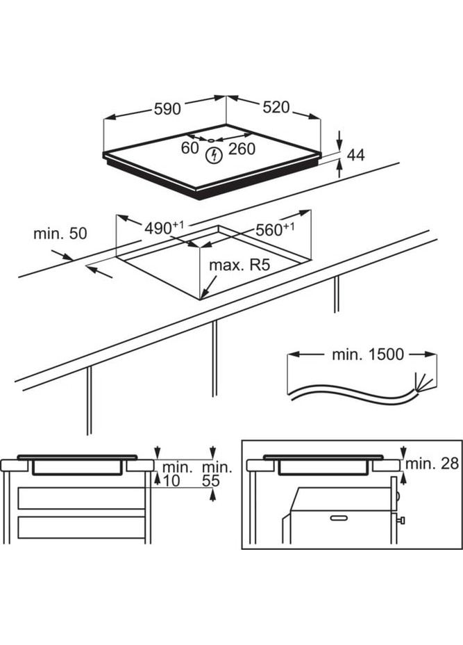 Варильна поверхня індукційна, 60см, розширена зона, Hob2Hood, Electrolux (314748654)