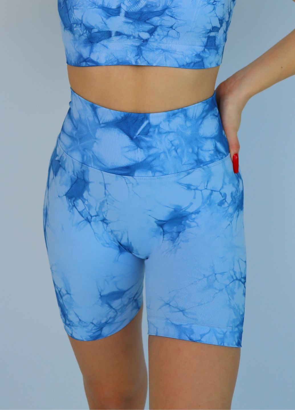 Жіночі спортивні шорти з ефектом push-up у блакитному тай-дай принті (70015) FitFiesta (328596877)