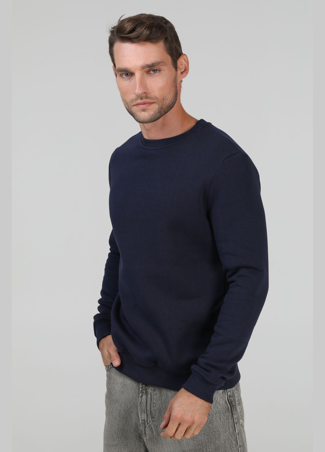 Темно-синий свитшот мужской утепленный темно-синий u0301 RAY однотонный без декора (305776949)