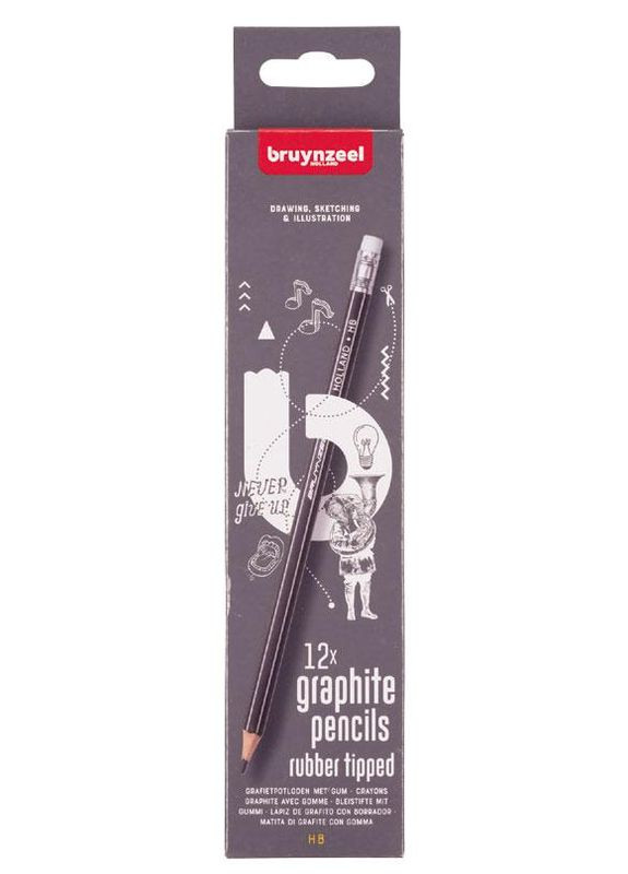 Набор графитовых карандашей 12шт, НВ с резинкой, в карт. кор, Bruynzeel (362583129)