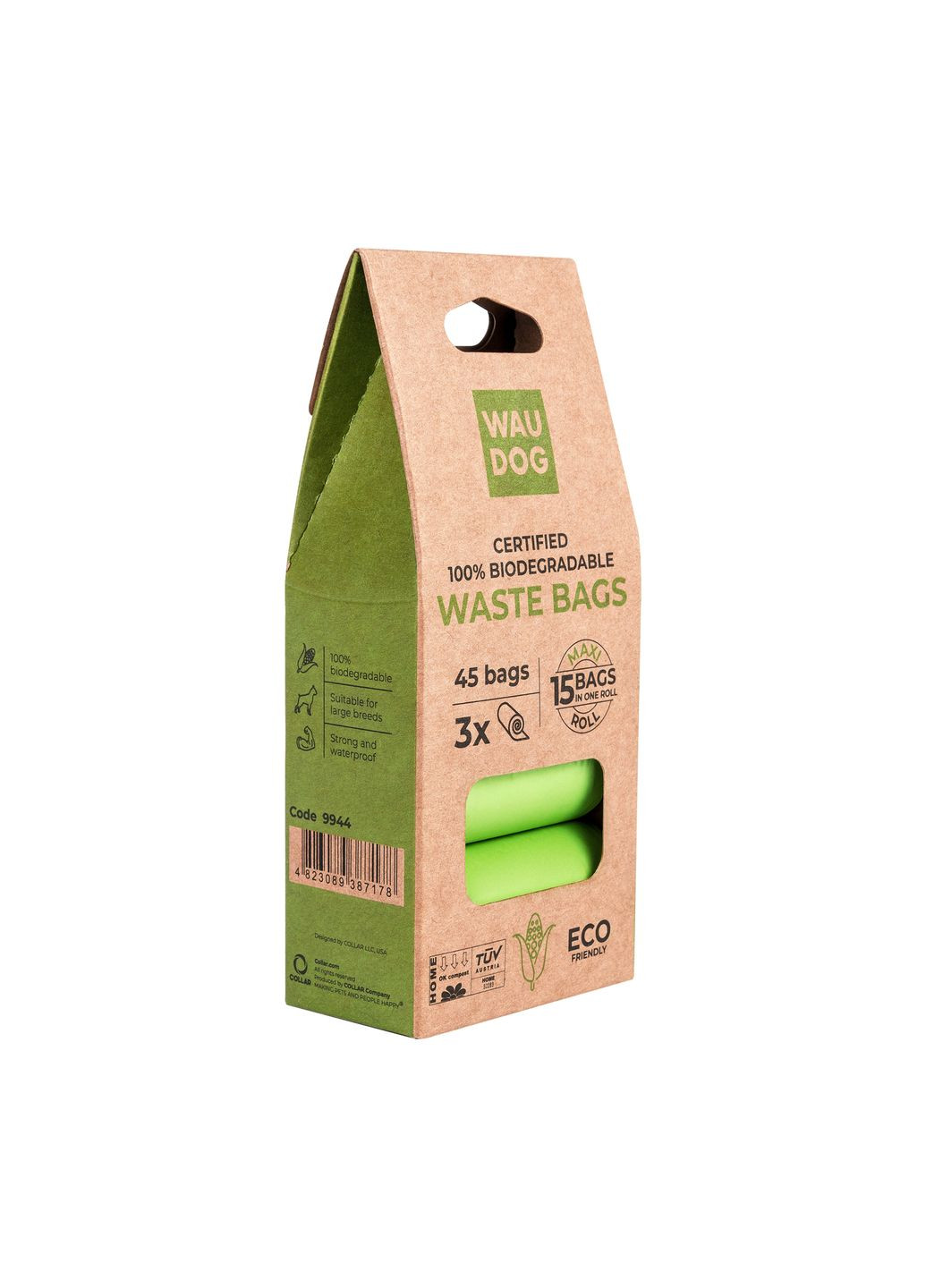 Пакети з біорозкладного поліетилену 22х33 см 3 рулони по 15 шт (упаковка 45 шт) WAUDOG (354701076)