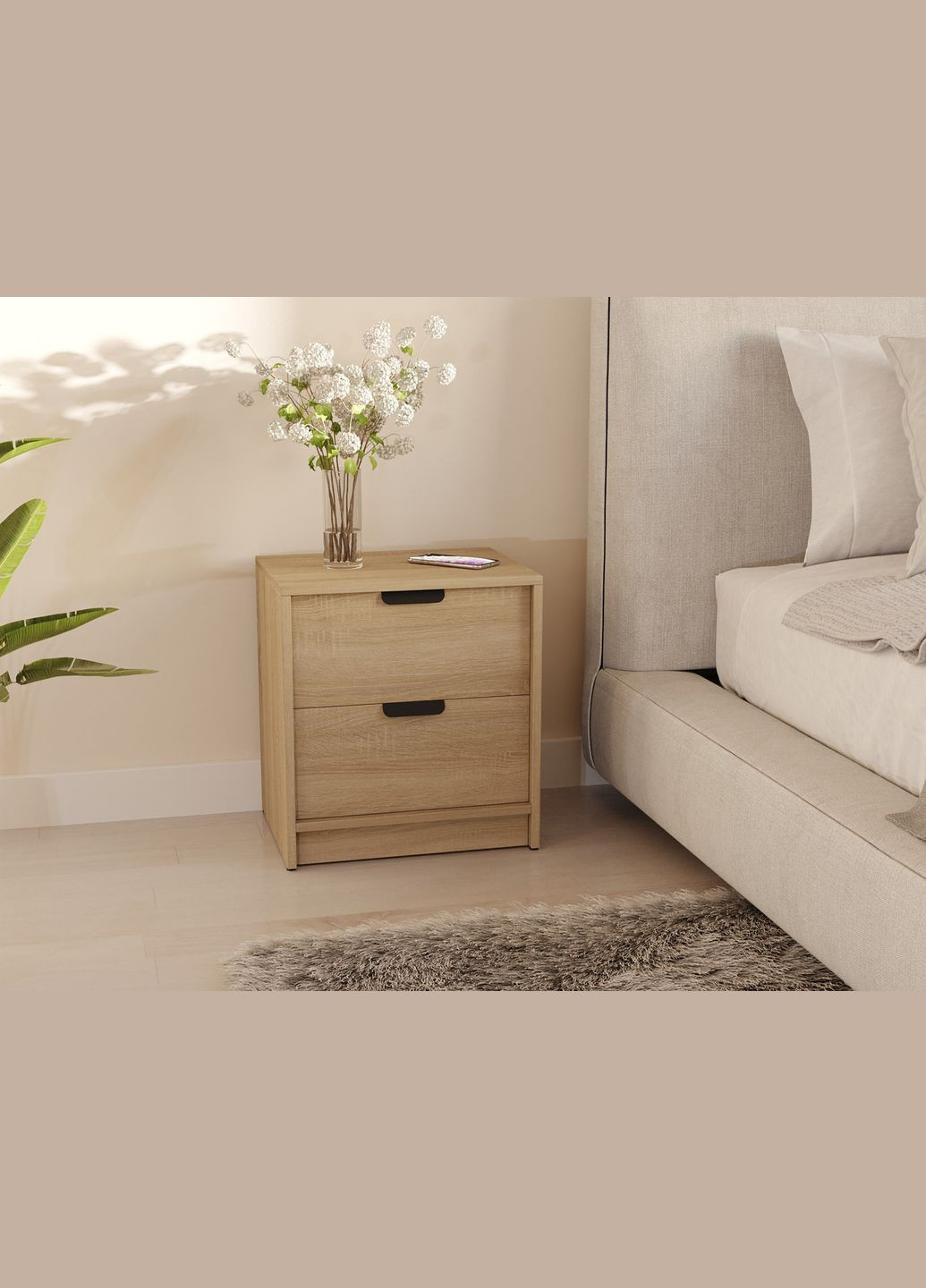 Тумба приліжкова з 2 шухлядами в спальню з чорними ручками Т-203 від MORELI (335424361)