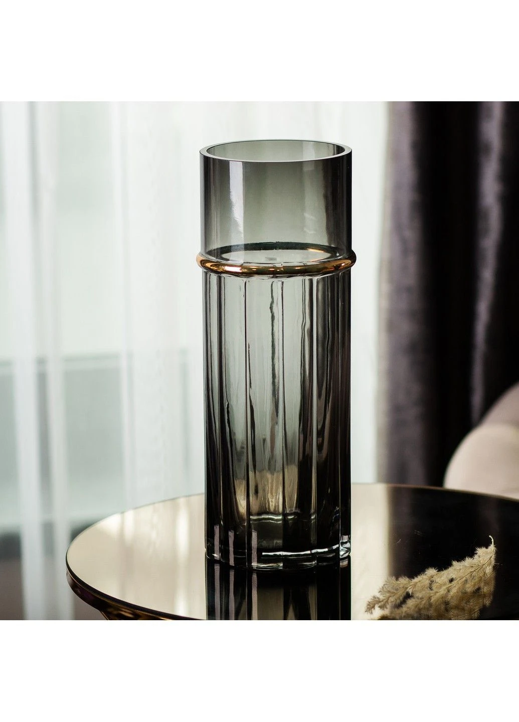 Ваза для цветов из стекла, декоративная, серая, 30 см HP-1705 Yiwu (383056097)