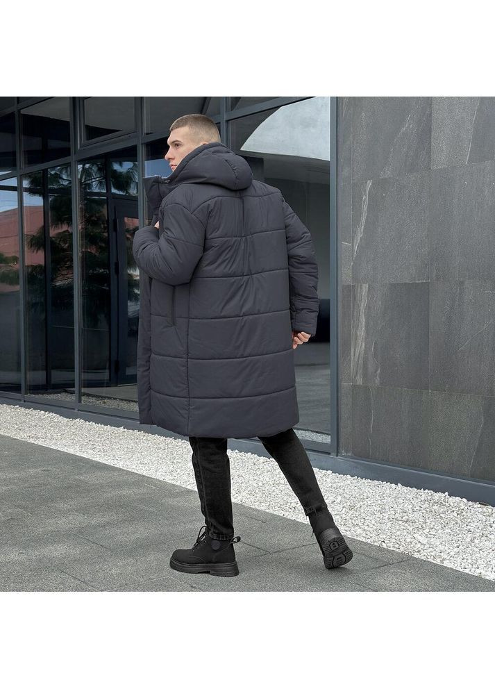 Серая зимняя стильная мужская длинная куртка зимняя плащевка на пухе серая No Brand