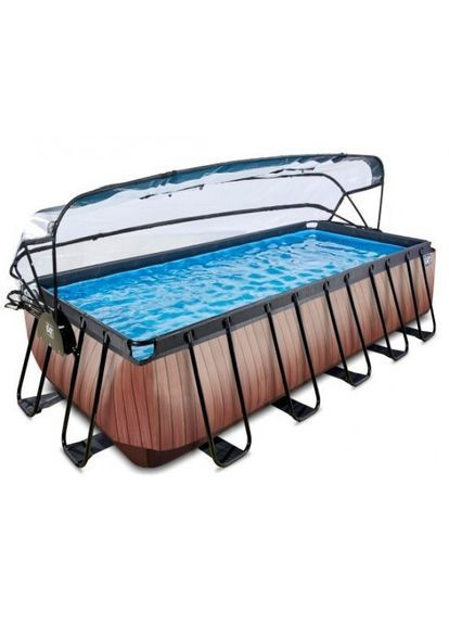 Басейн каркасний EXIT 540 х 250 х 122 см/13465 л Коричневе дерево прямокутний з куполом + насос 70 Вт Exit Toys (329444312)