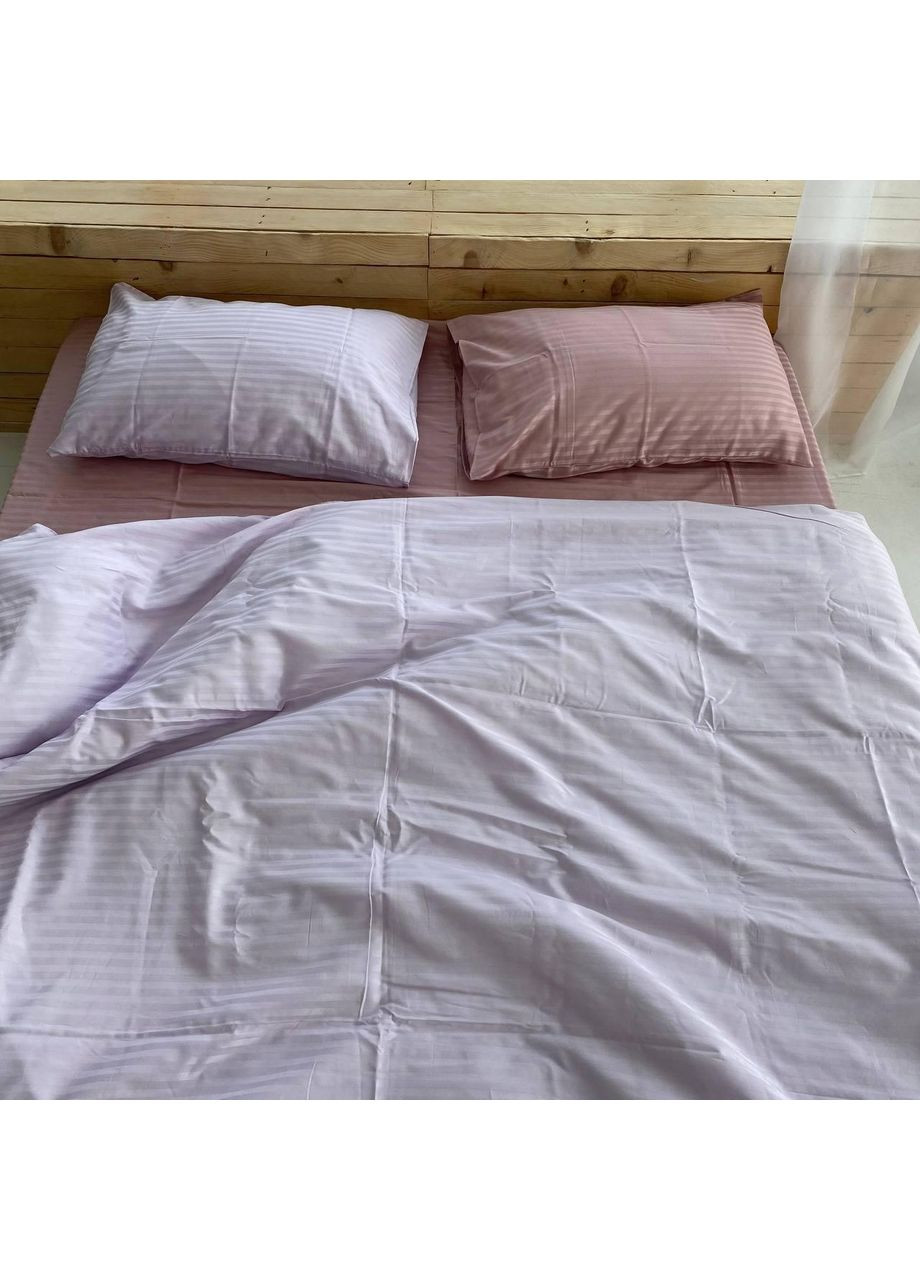 Постельное белье с резинкой Пудра+Лаванда страйп сатин PREMIUM Евро размер, наволочки 50/70 No Brand (364217066)