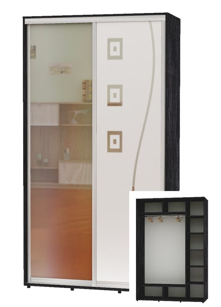 Шкаф-купе двухдверный 160*60*240 Бетон темный Зеркало/Зеркало с пескоструйным рисунком Алекса (360472881)