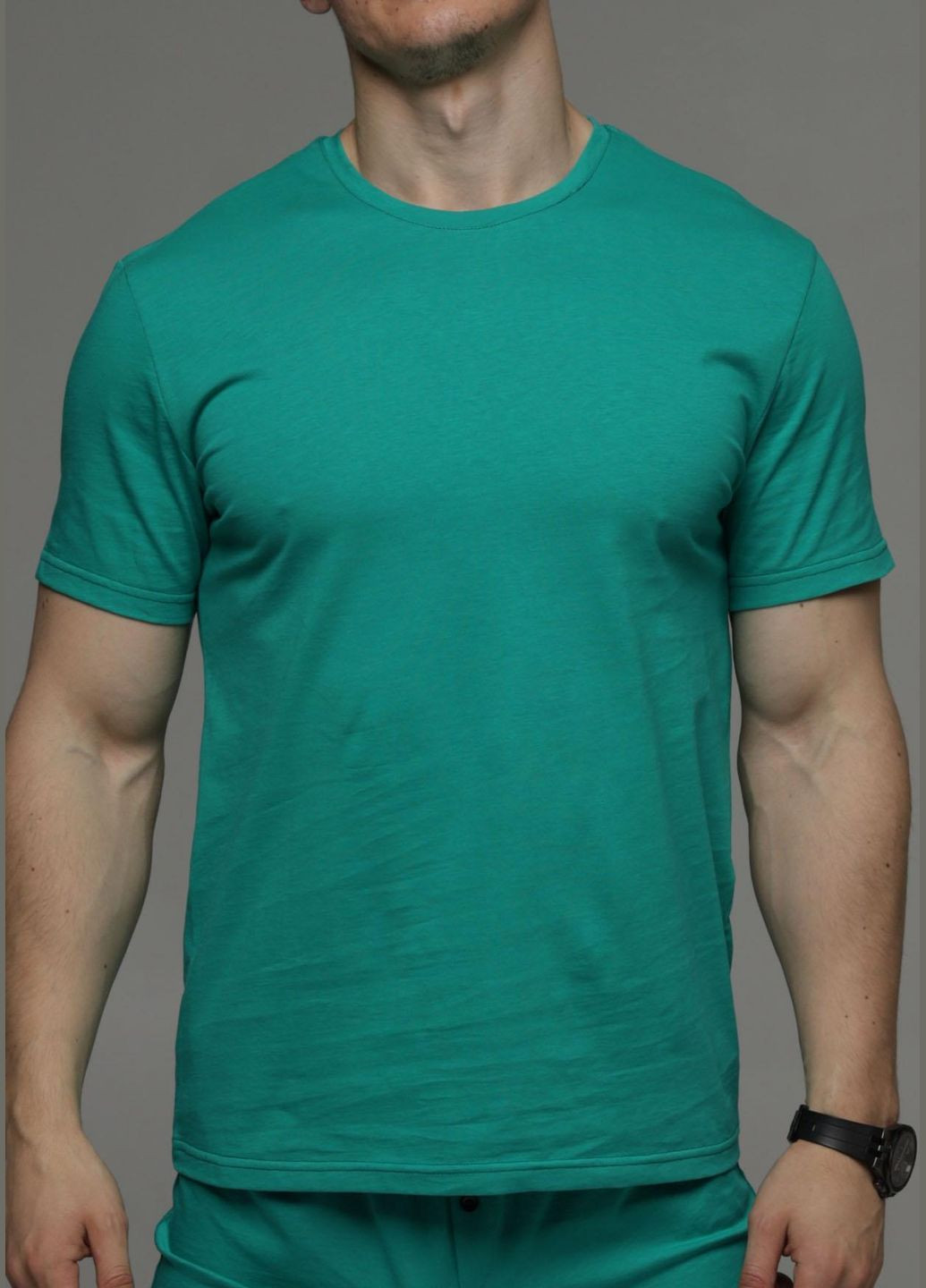 Бирюзовая футболка мужская с коротким рукавом Roksana